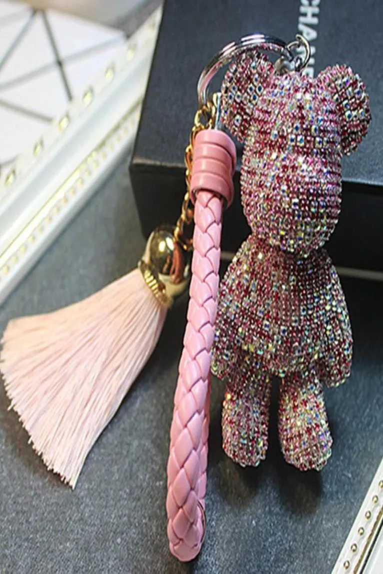 Porte-clés ours de dessin animé en strass, pompon de voiture, pendentif pour sac, breloque Chaveiro Llaveros Mujer6139685