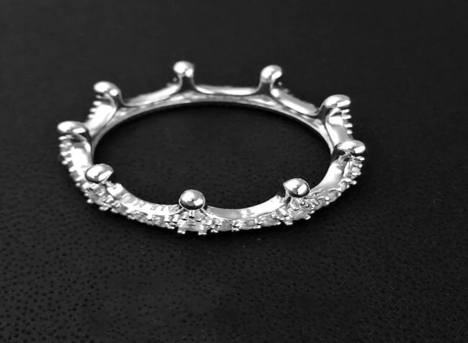 Kvinnors 925 Sterling Silver Söt Crystal Crown Ring Original presentförpackning för silver smycken mode bröllopsringar för flickor WJL47362356521