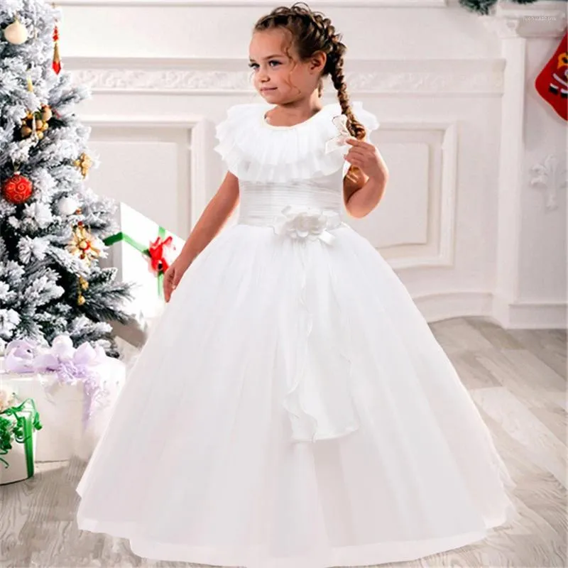 Flickaklänningar år Flower Christmas Wedding Party Dress for Girls Birthay Pageant Prom Gown Children Elegant Princess Evening