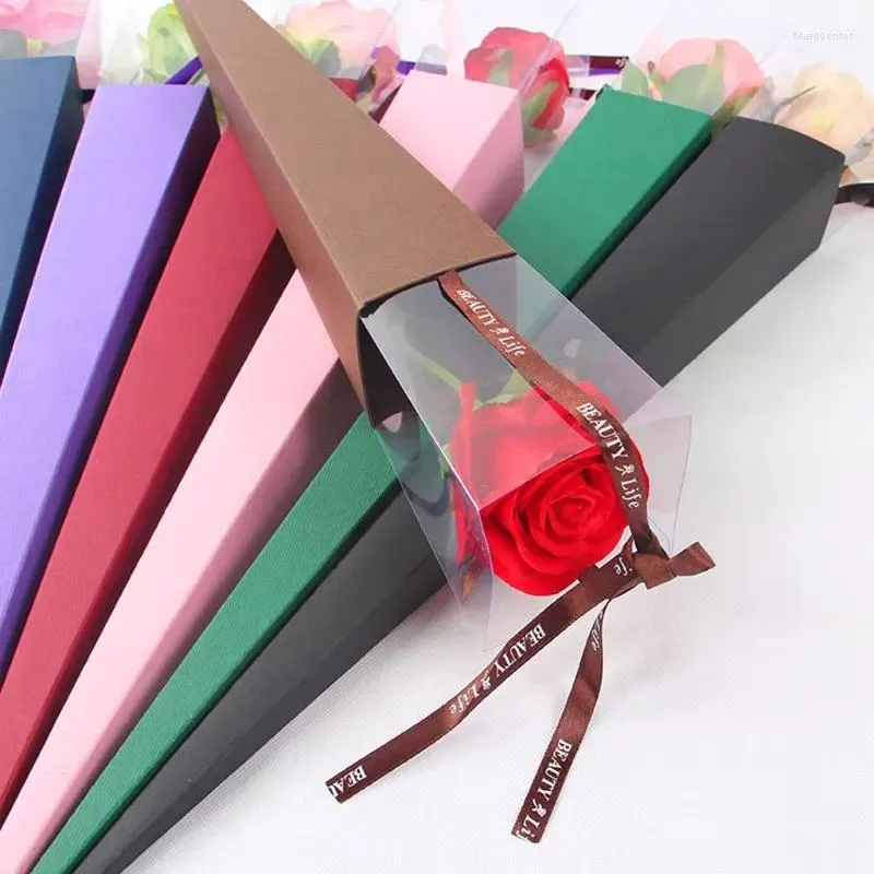 Cadeaupapier Rose Flower Box Mooie elegante enkele kegel voor Valentijnsdag Bruiloft inpakliefhebber