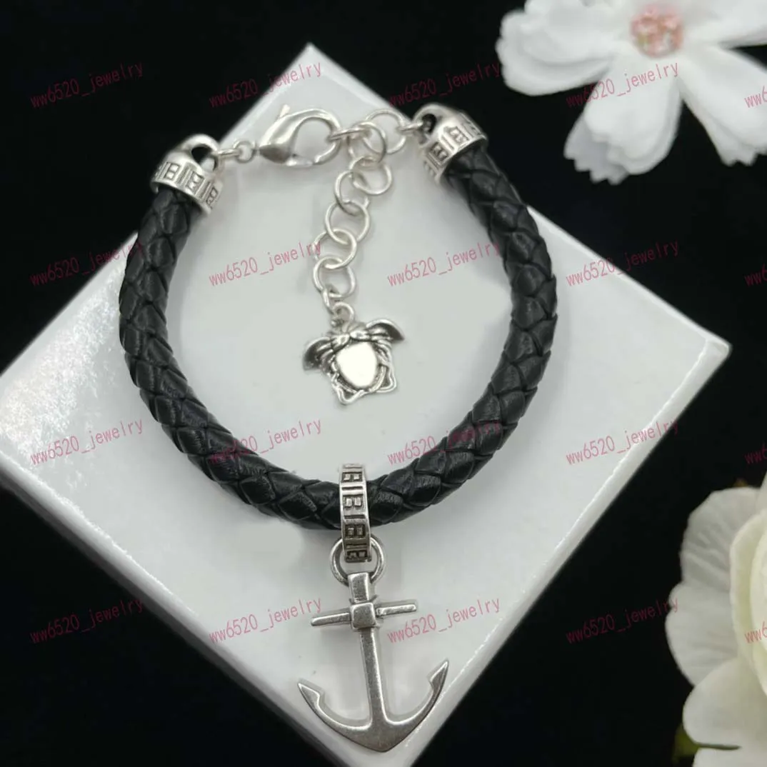 Argent vintage, Méduse sculptée, ancre de bateau, Bracelet en cuir noir, Bracelet de créateur, personnalité, neutre, hommes, femmes, Saint Valentin, Noël, cadeaux de haute qualité