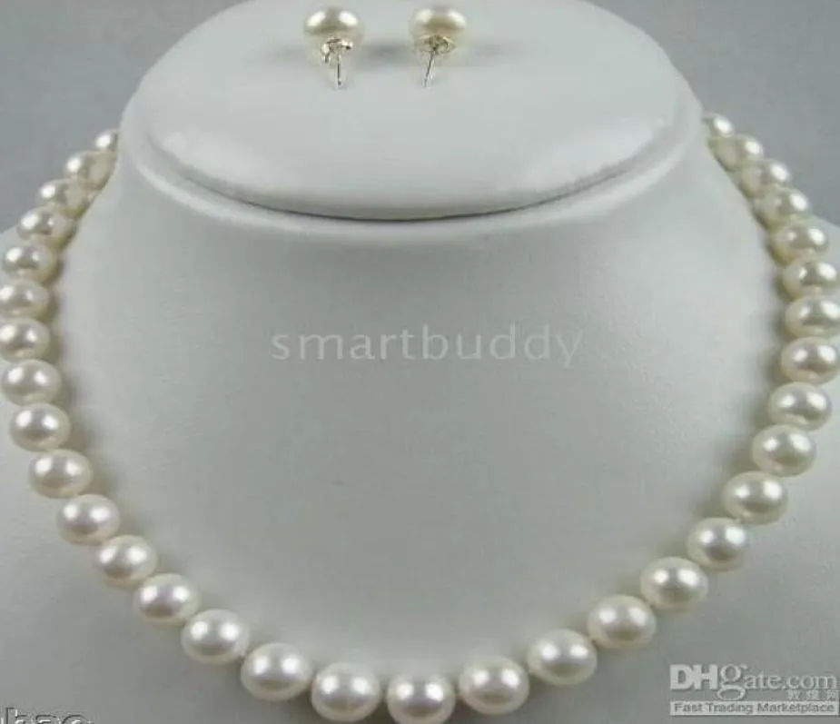 GENUINE NATURAL 18inches 8MM WHITE PEARL NECKLACE EARRING014458808