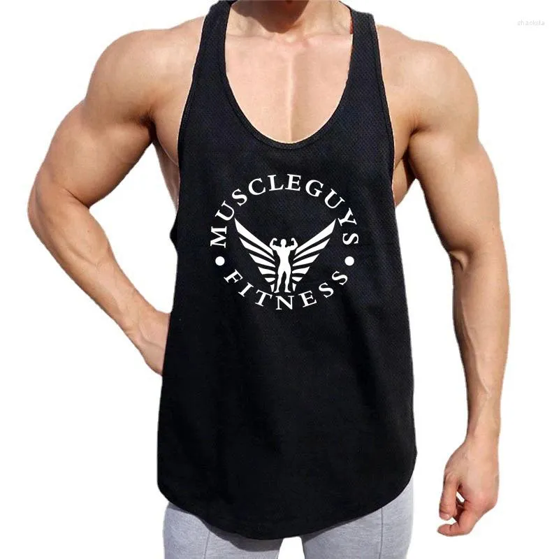 Regatas masculinas musculação top roupas de ginástica muscular sem mangas camisa de malha colete de fitness verão y voltar treino singlets undershirt