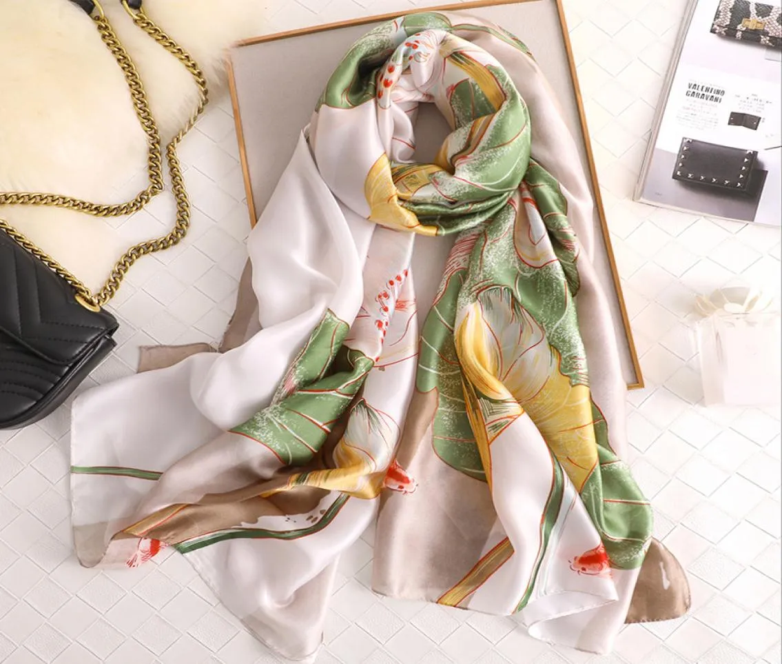 Lenços de seda de sarja para mulheres designer floral pashmina roubou senhoras longo bandana femme seda turca foulard hijab xale cachecol new6992054