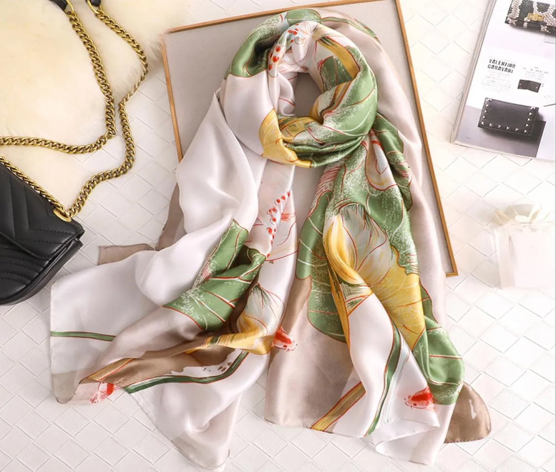 Foulards en soie sergé pour femmes Designer Floral Pashmina étole dames longue Bandana Femme soie Foulard turc Hijab châle écharpe New6992054