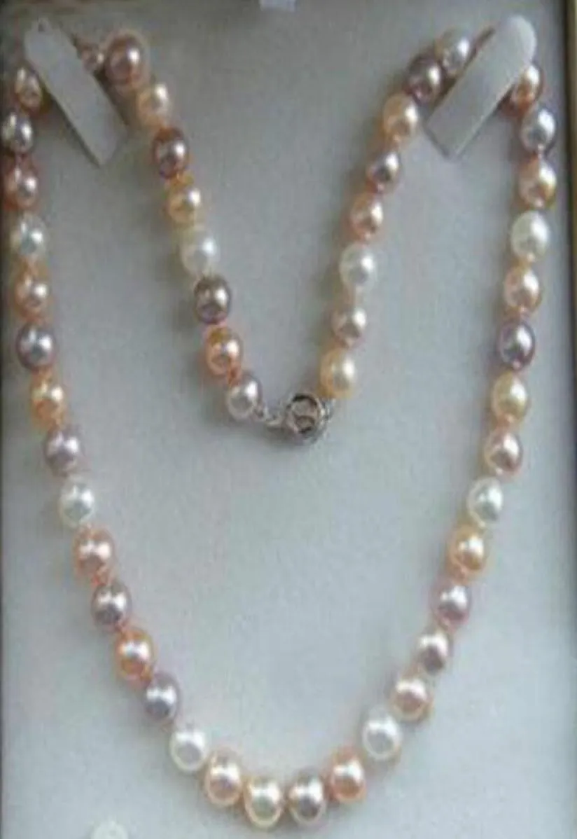 Perles fines bijoux véritable naturel 78mm blanc rose violet collier de perles de culture Akoya 20quot9812134