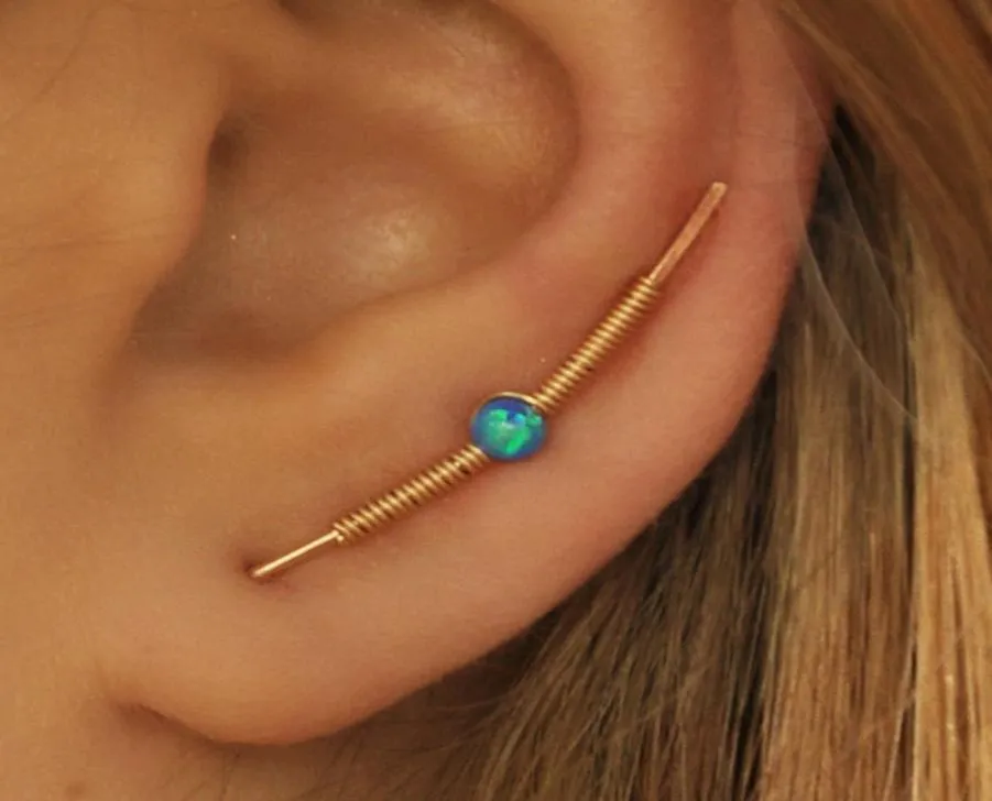 Boucles d'oreilles en perles d'opale remplies d'or, boucles d'oreilles grimpeurs faites à la main, style Boho Oorbellen minimaliste, Pendientes Brincos pour femmes 7075270