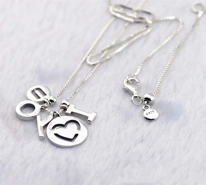 Compatible with jewelry 925 Sterling Silver I Love You Necklace For Women Original Fashion Pendants Charms Jewelry288q9208200