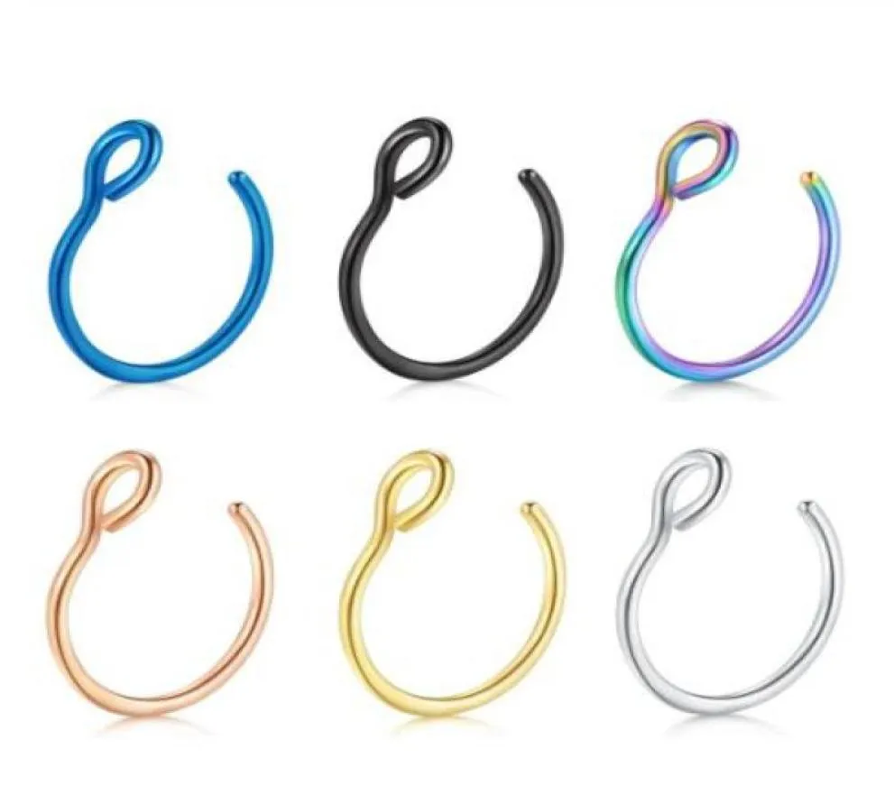 Nose Ring 20G Stainless Steel Piercing Body Jewelry 8mm Fake Nose Rings Hoop Faux Lip Septum Ring Set 6 colors4915892