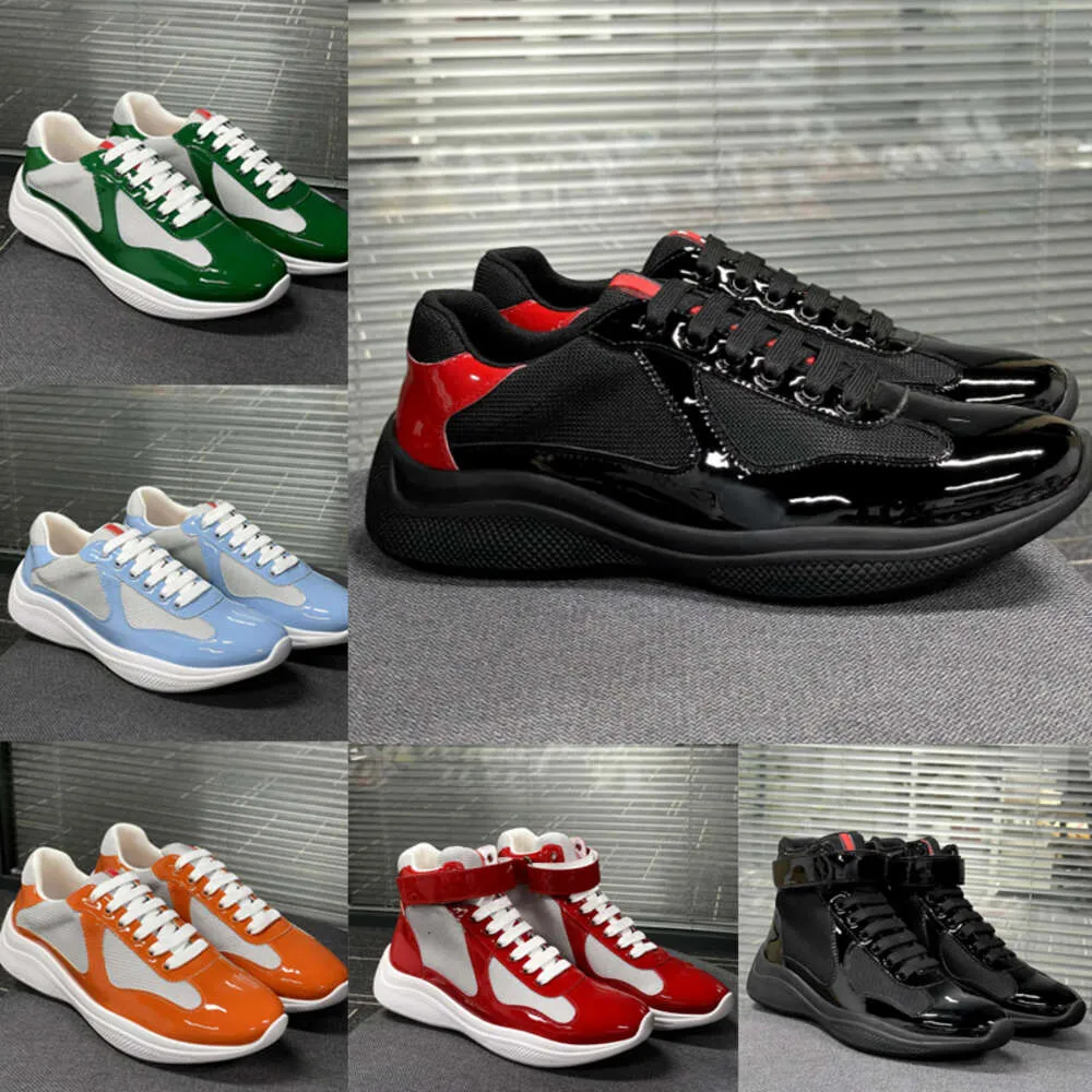 Men Americas Cup XL Sneakers Women Breats عالية الجودة براءات اختراع جلدية مسطحة مدرب أسود شبك الدانتيل أحذية عارضة في الهواء الطلق أحذية رياضية الحجم 36-47 NO53