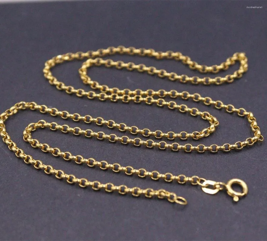 Chains Real Au750 Pure Solid 18K Yellow Gold Chain Men Women 2.5mm Rolo Cable Link Necklace 4-4.2g 22inch Stamp