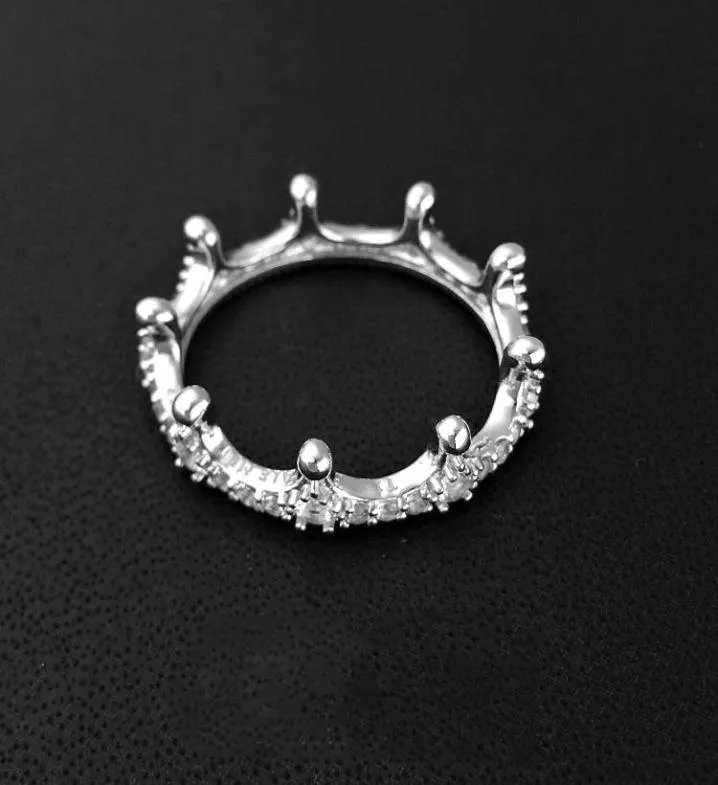 Luxury 925 Sterling Silver Crystal Zircon Gemstone Crown Rings Original box for Silver Jewelry Engagement wedding Lovers couple Ring8222853