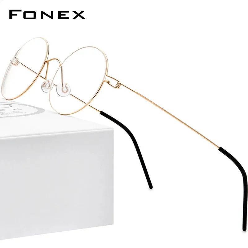 Montura de gafas sin tornillos FONEX para mujer, gafas graduadas redondas para miopía ópticas de Dinamarca, gafas coreanas para hombres 98607 240119