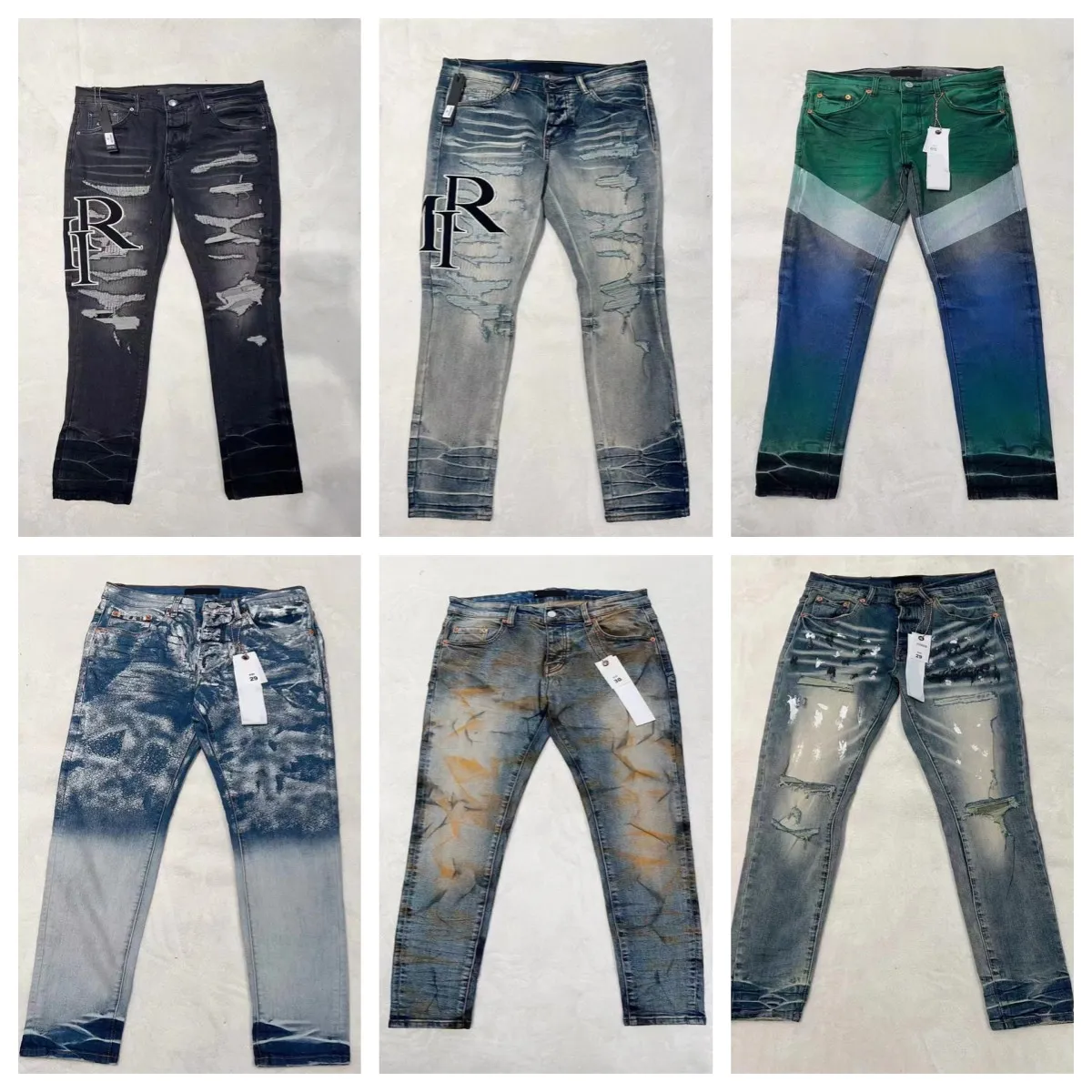 24 Designer Men's Jeans Real Pictures Hip Hop Fashion Zipper Washable Alfabet Jeans Retro Fashion Men's Design Motorcykeltur Slim Fit Jeans Storlek 29-40.