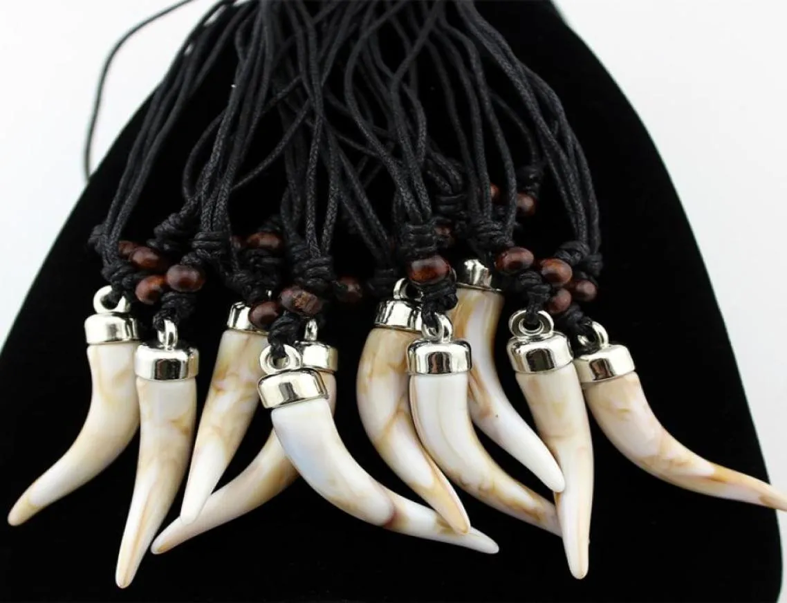 Mode-sieraden Hele Gemengde 12 Stuks Acryl Ontwerp Imitatie Olifant Tand Ketting Wolf Tand Hanger Amulet Gift MN5796938196