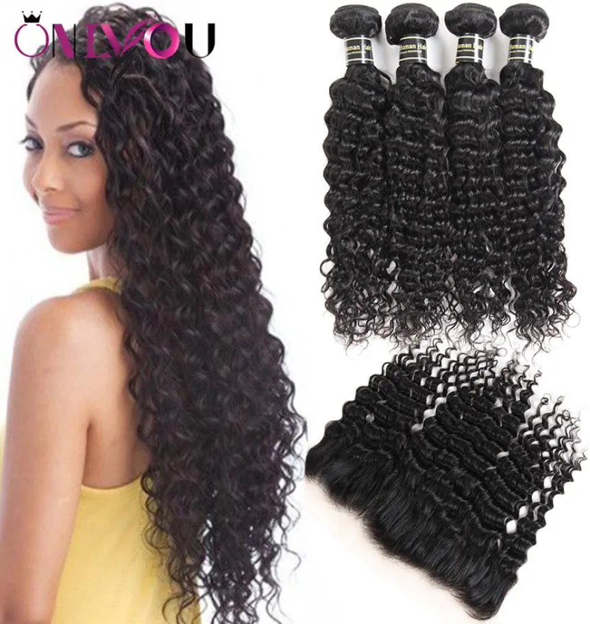 Mink Brazilian Virgin Hair Extensions 4 Deep Curly Bundles with Closure Deep Wave Bundles with Frontal Unprocessed Human Hair Weav7979405