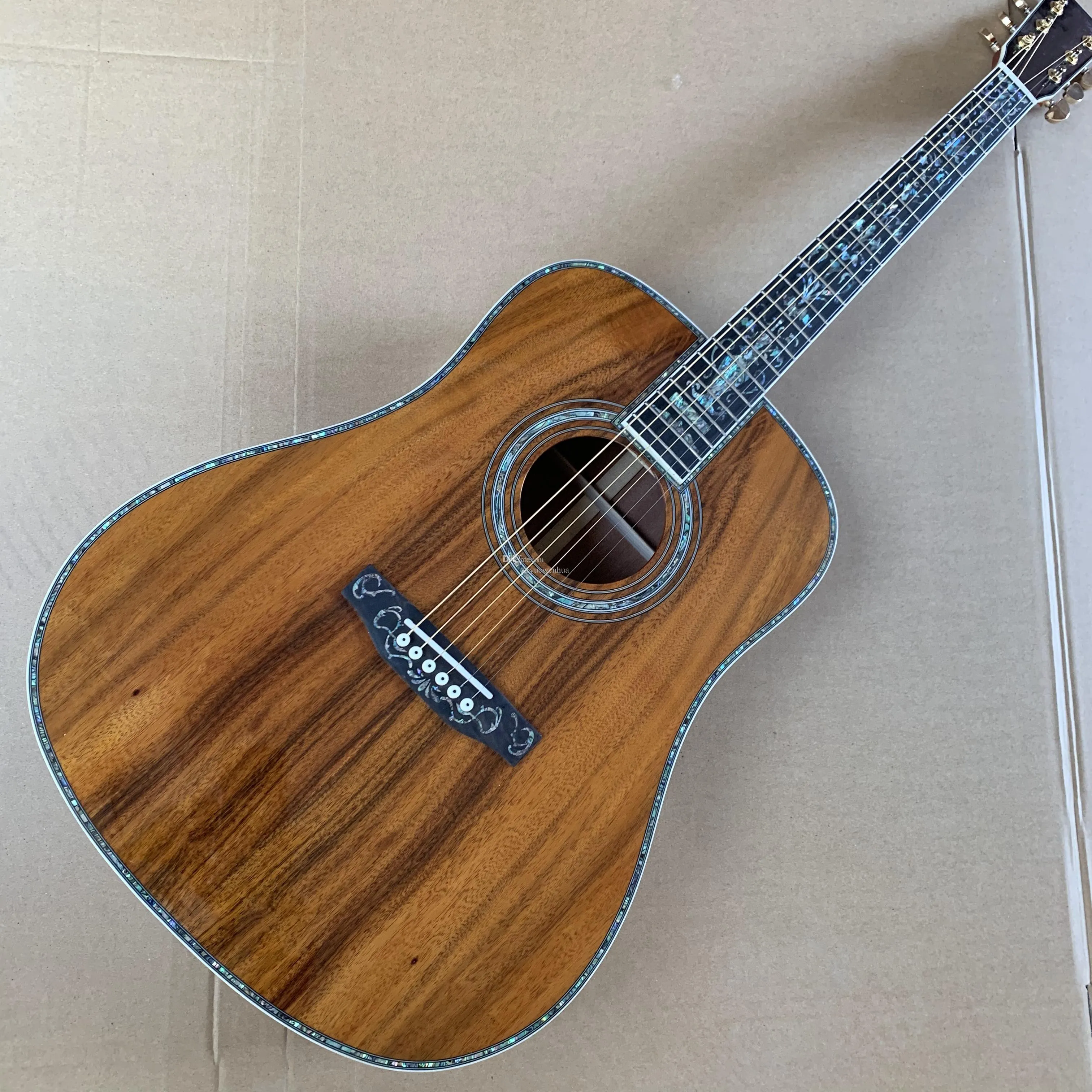 Akustisk gitarr All Koa Wood 6strings Real Abalone Inlay Ebony Fingerboard Support Anpassning Freeshippings