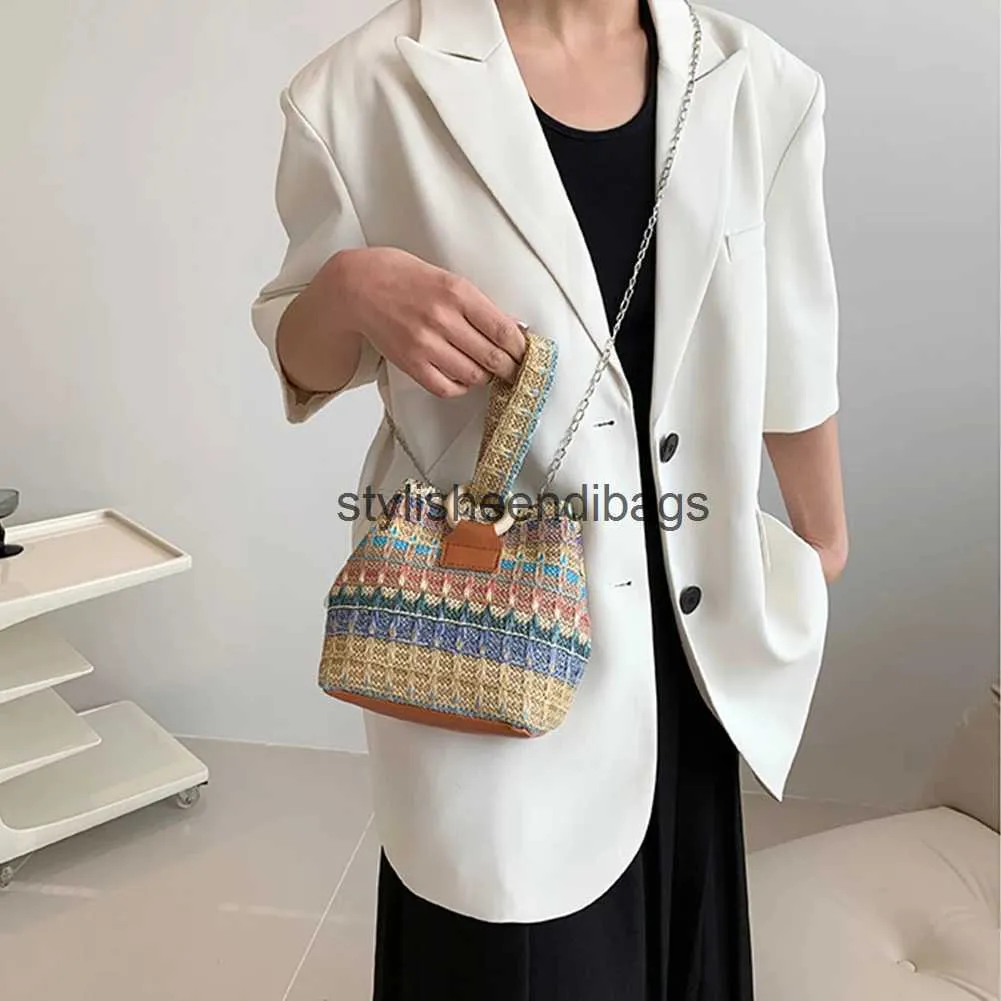 Axelväskor kvinnor handväska färgglad halm hink väska casual vävd axel väska mode satchel väskor sommar crossbody väska hobo väska telefon pouchh24218