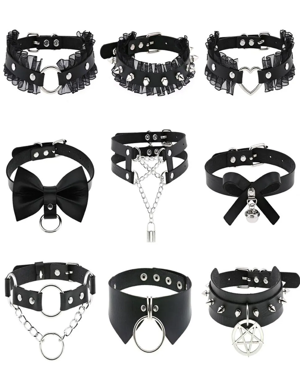 Gioielli di moda Pelle a spillo Girocollo Collare punk Donna Uomo Rivetti Borchiato Chocker Collana robusta Gioielli Goth Metallo Gotico Emo A2874298