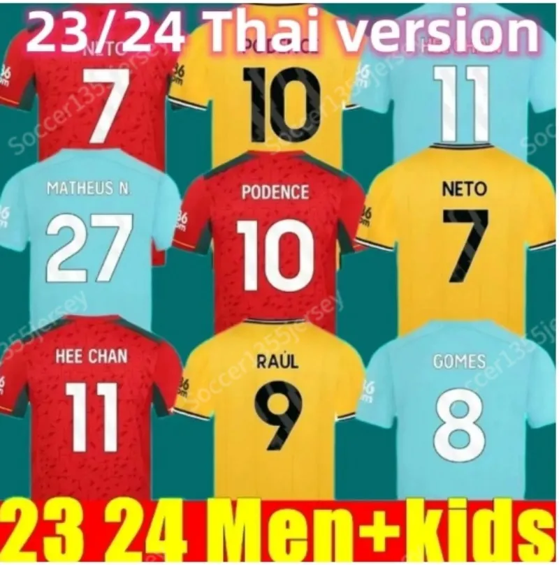 23 24 SARABIA Wolven Voetbalshirts RAUL MATHEUS NETO NEVES TRAORE Wanderers PODENCE LEMINA HEE CHAN Wolverhampton Voetbalshirts Herentenue Kinderuniformen