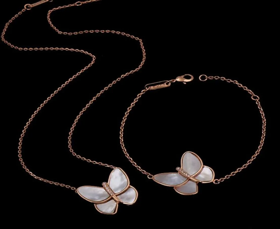 złota biżuteria z białym łożyskiem motyla z diamentowym miedzianym plastowanym różowym złotym naszyjnikiem