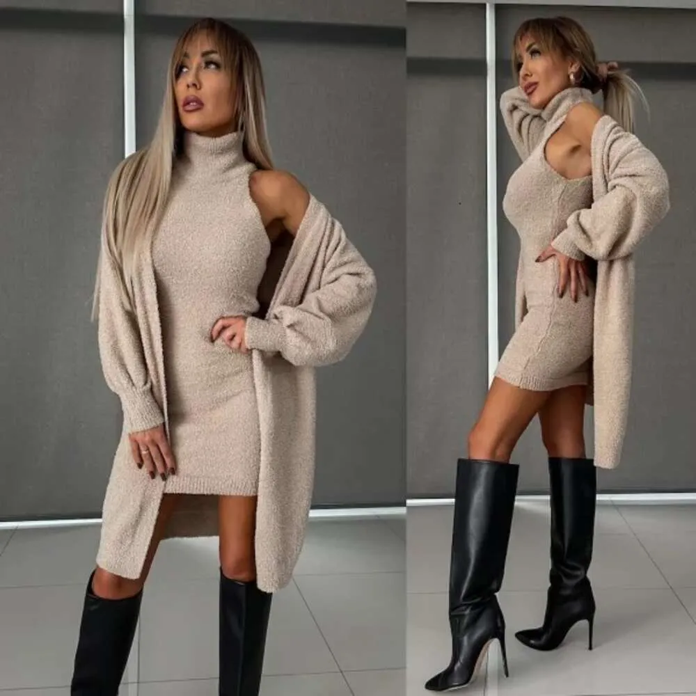 Designer-Damenbekleidung Herbst/Winter Damenfell High-End-Oberbekleidung 2-teiliges Set neues Damenkleid Modisches sexy Maxikleid mit langen Ärmeln für Damen-MaxikleiderKYSA