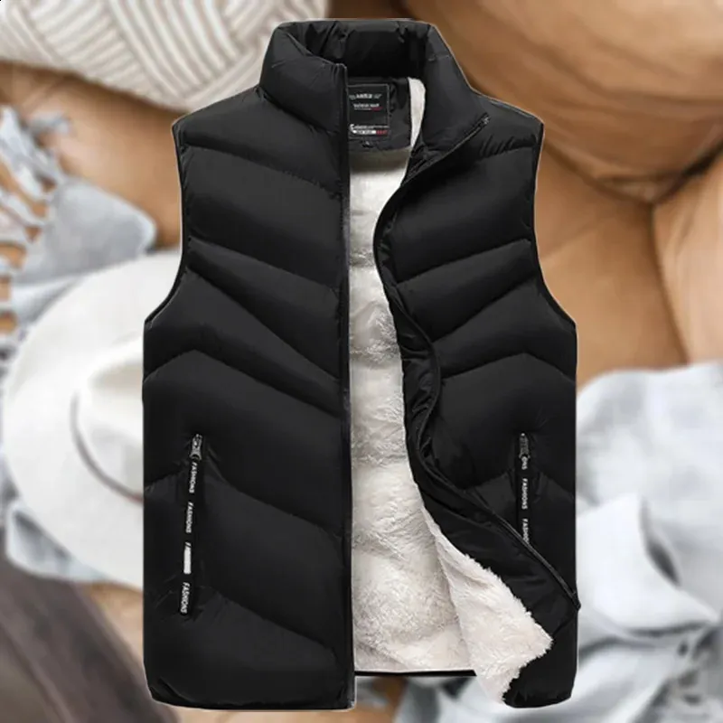 Vinterens kläder Ull Soft Vest Jackets ärmlös kappa Fashion Male Warm Waistcoat Fleece Vest Warm Waistcoat Outwear Men 240125