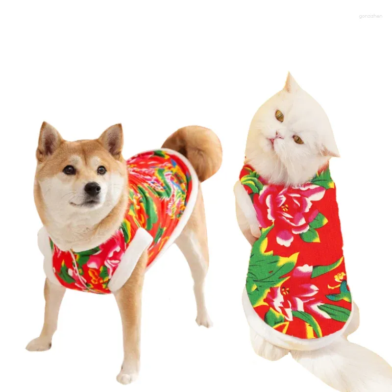 Abbigliamento per cani Abiti invernali caldi Morbido pile per animali domestici Giacca in cotone con fiori grandi nord-est Anno Animali domestici Chihuahua