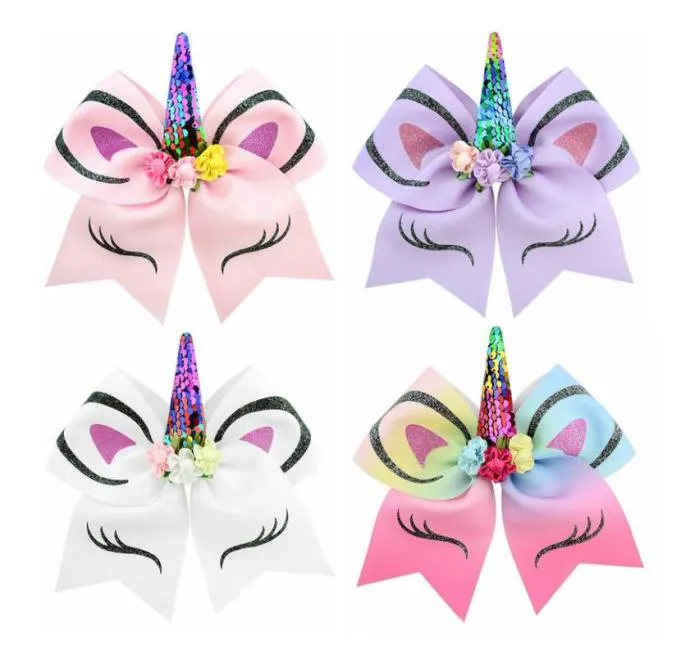 7 Inch Children039s Unicorn Hairpin Horns Bronzing Flip Sequin Bow Hair Ring Girls Hair Accessories8224997