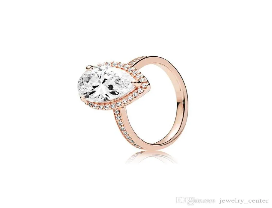 Bague en or Rose 18 carats avec diamant CZ, boîte originale pour bagues en argent Sterling 925, ensemble pour femmes, cadeau de mariage, bijoux 4120073