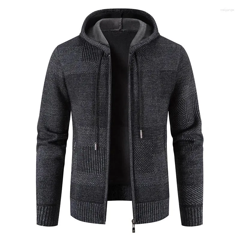 Camisolas masculinas homens capuzes cardigans 2024 inverno grosso quente com capuz suéter casaco causal fino malhas jaqueta casacos roupas