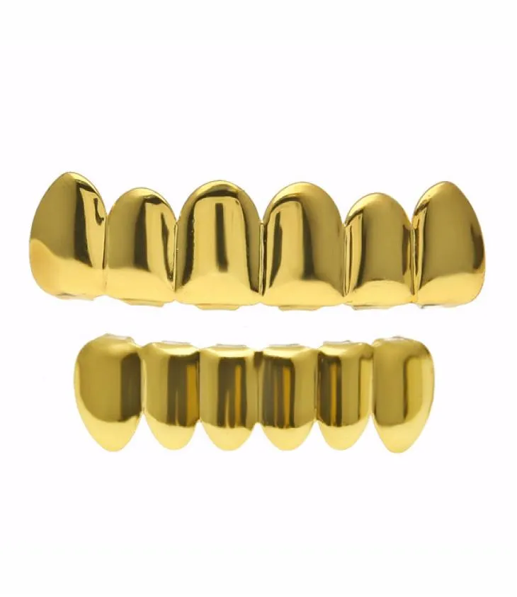 Mens Gold Grillz Zęby Grillz Zestaw Nowy moda biżuteria Hip Hop Wysoka jakość Osiem 8 Top Ząb Sześć dolnych zębów Grills7945195