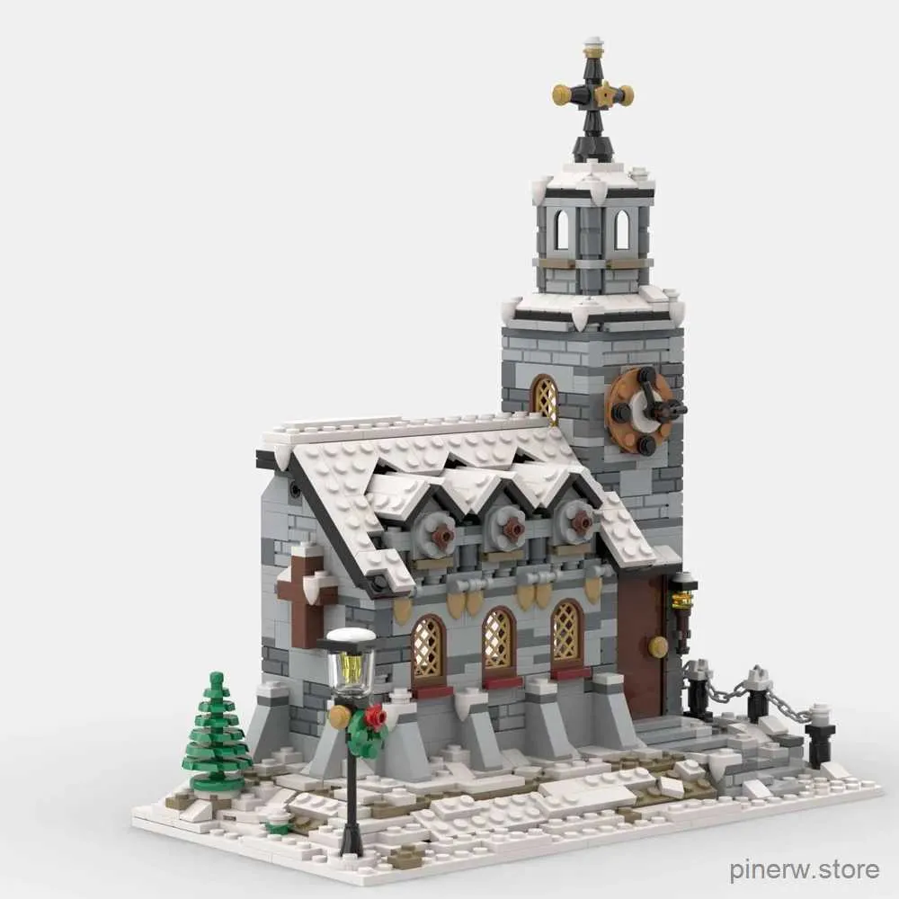 Blokken Winter Dorp Kerk Bouwsteen Kit Stad Straat Sneeuw Huis Modulaire Architectuur Baksteen Model Speelgoed voor Kinderen Kerstcadeau