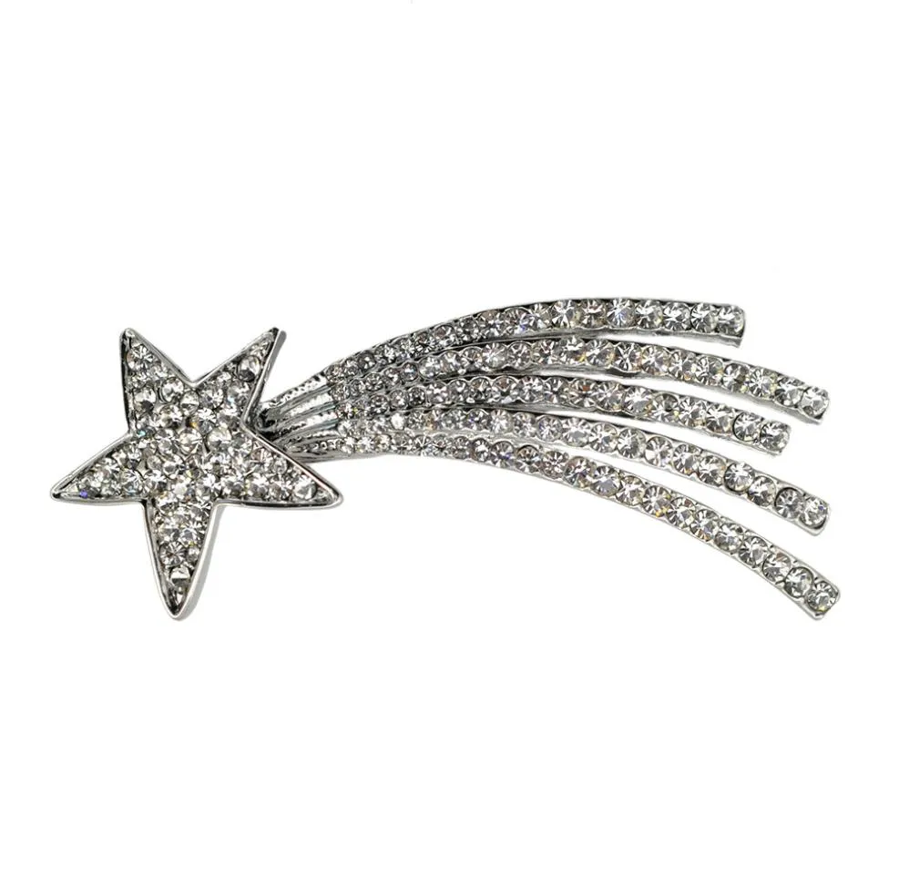 Crystal Rhinestone Meteor Wishing Brooch Pin Metal Shooting Star Brooch Pin Women Costume Fashion Jewelry Accessory Gift9258998