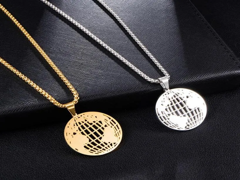 Pendant Necklaces Fashion 316L Stainless Steel Hollow Globe Earth Jewelry Gold Chain Choker Globetrotter Gifts8318535