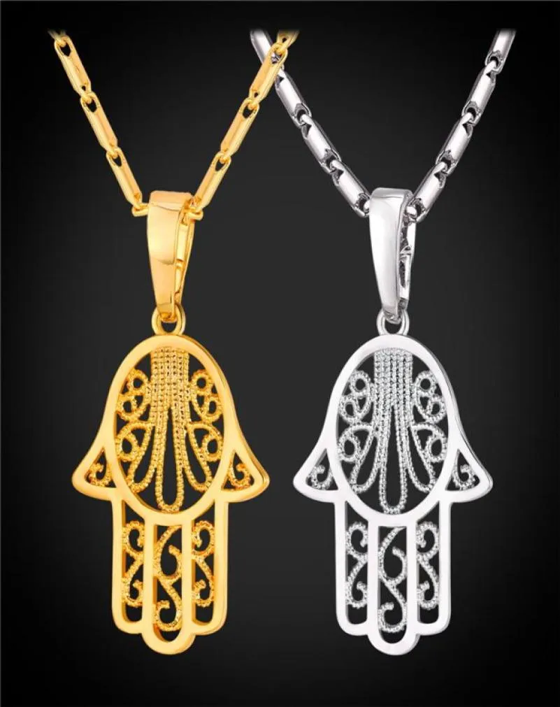 New Hamsa Hand Necklaces Pendants GoldSilver Color Arabic Hand of Fatima Lucky Gift Crystal Jewelry Necklace8476894