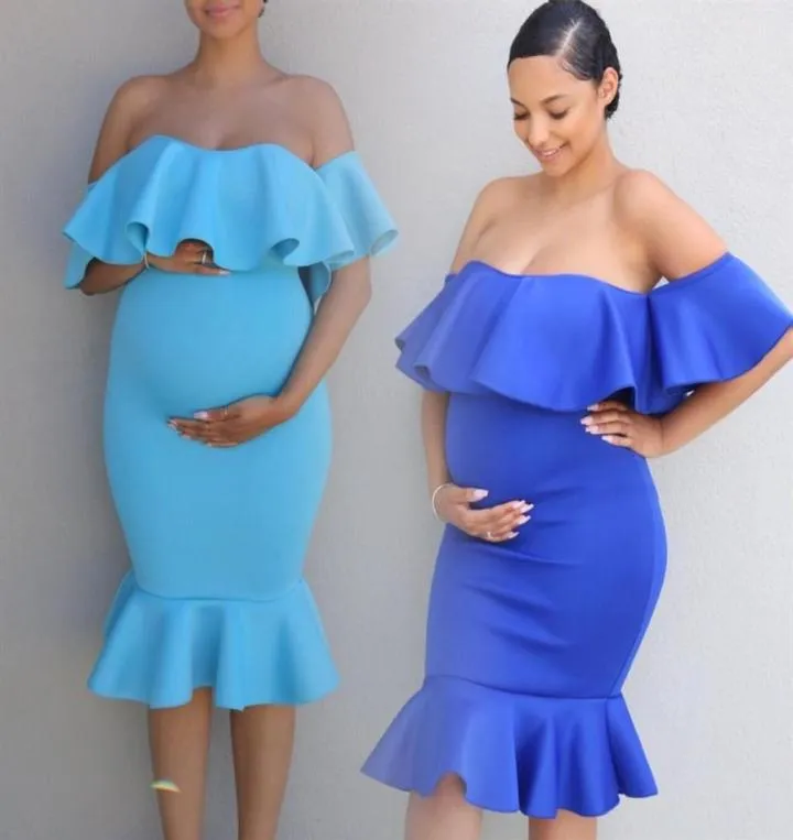 Women039s Stretch Pregnant Flounced Collar Trailing Pography Dress Nursing Maternity Size Clothes230m4516587