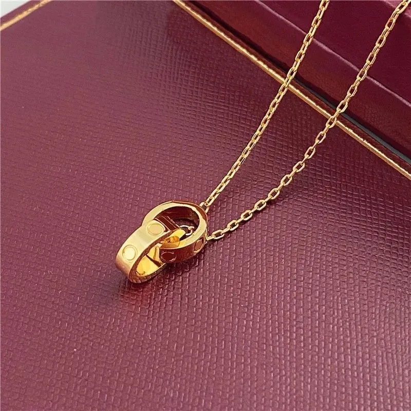 2024 womens necklace for woman love jewelry gold pendant dual ring stainless steel jewlery fashion oval interlocking rings Clavicular chain necklaces designerQ20