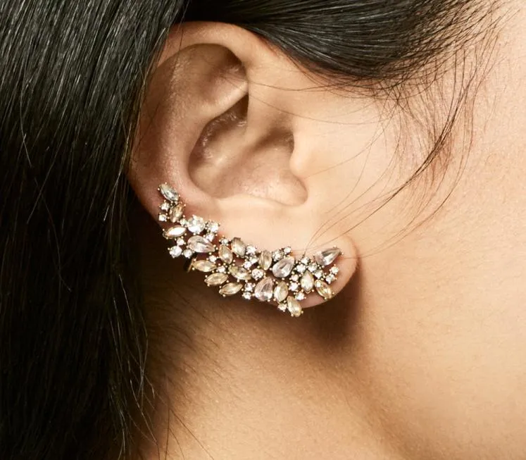 Vintage strass cristal fleur grimpeur boucles d'oreilles pour femmes bohême élégant longues boucles d'oreilles déclaration bijoux oreille Crawlers5201099