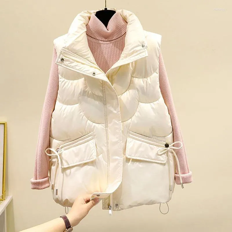 Gilet da donna 2024 donna inverno colletto alla coreana luminoso gilet spesso cappotto senza maniche imbottito in cotone impermeabile gilet femminile