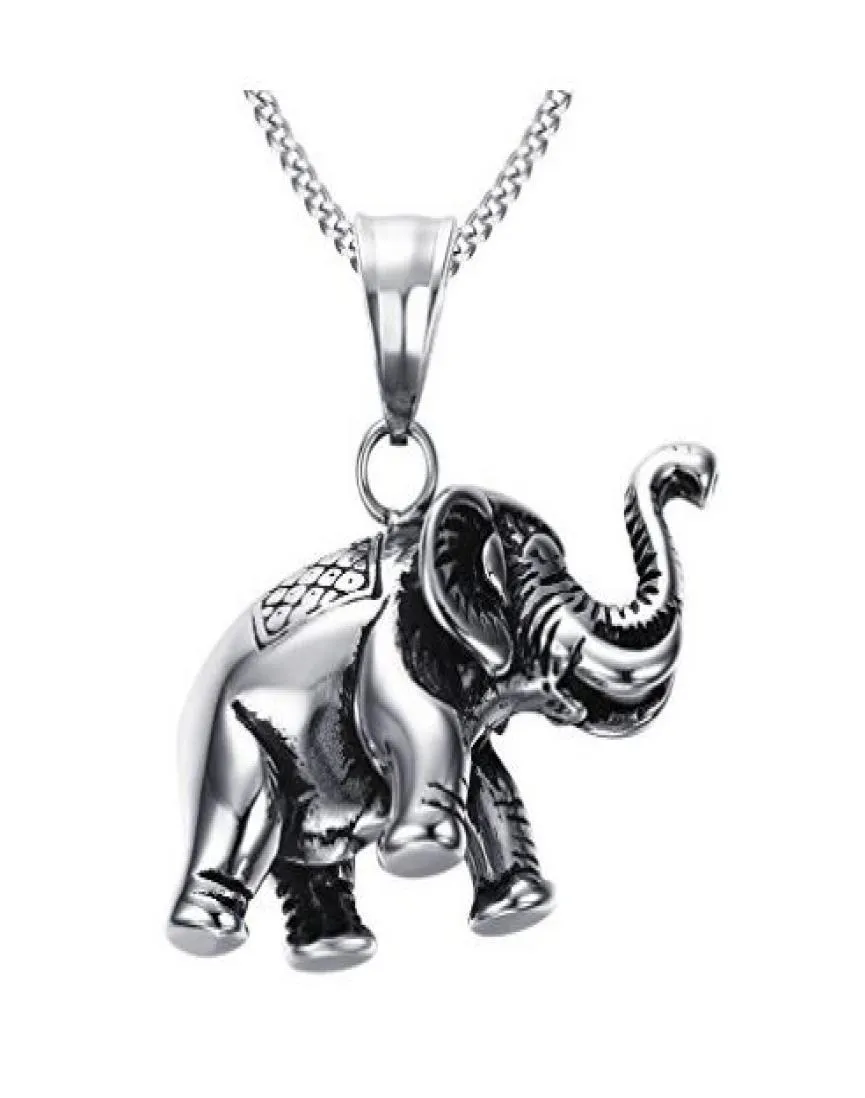 Rostfritt stål lycka till djur vintage elefant hänge halsband chain5087314