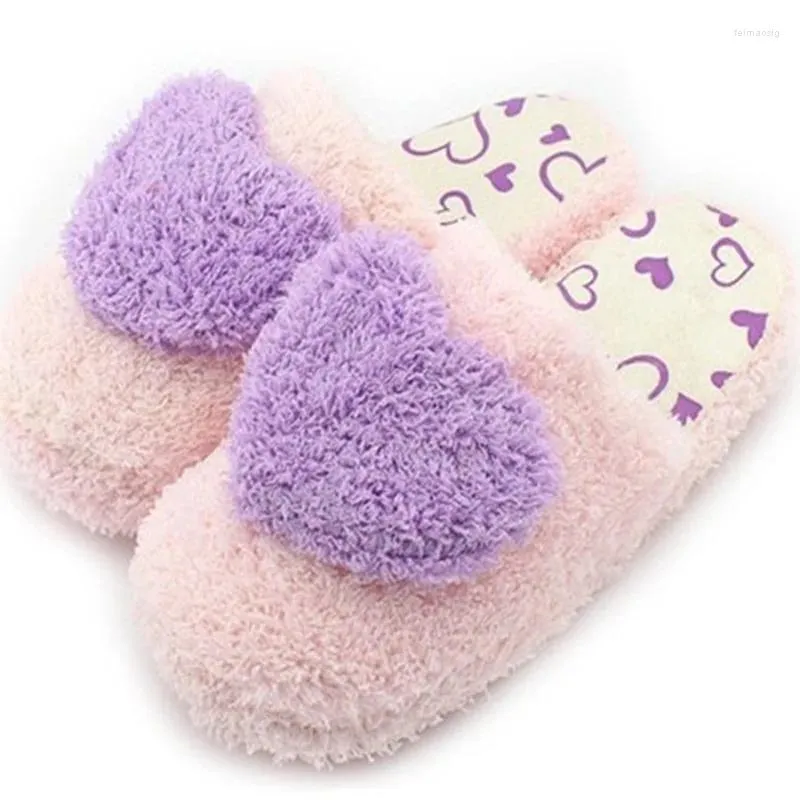 Pantofole invernali viola da donna simpatico cartone animato casa amore peluche suola morbida cotone antiscivolo leggero