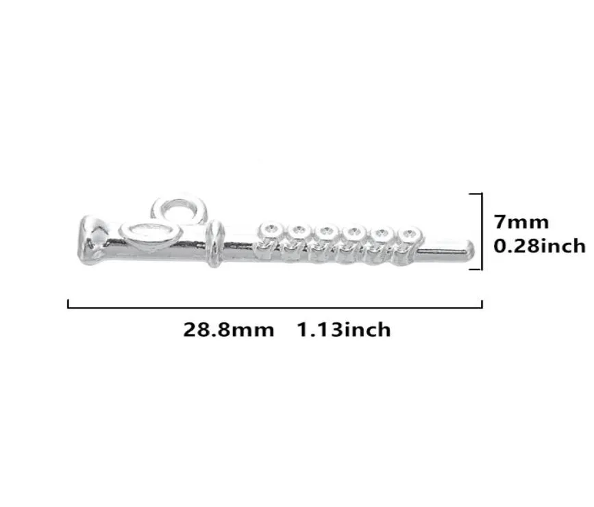 フルート楽器3D DIYチャームZINC ALLOY RHODIUMメッキ音楽ペンダントジュエリーメイキング6828394