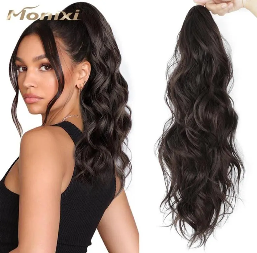 Синтетические белые MONIXI Синтетические длинные волнистые зажимы для наращивания волос с хвостиком для женщин, термостойкое волокно повседневного использования1003763