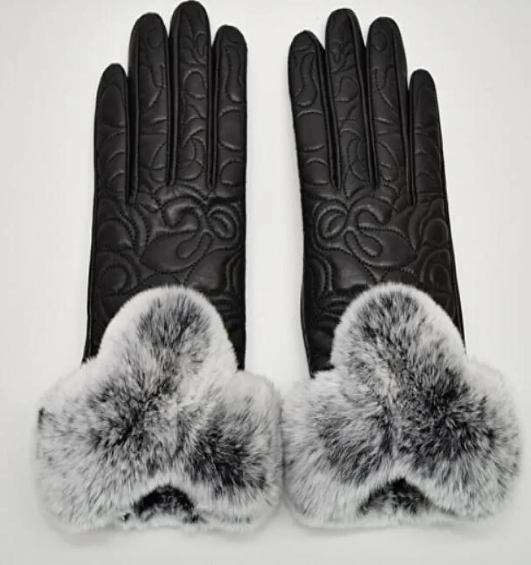 Kvinnor Winter Fur äkta läder softs mode märke diamantgitter rand kanin varm fårskinn sexig drive damer pekskärm g1332626