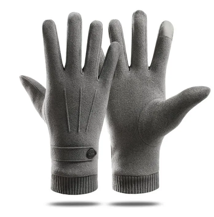 Hiver garder au chaud écran tactile Plus velours à l'intérieur des gants en daim pour hommes mode Simple Protection contre le froid épaissir homme gants d'extérieur 2264241