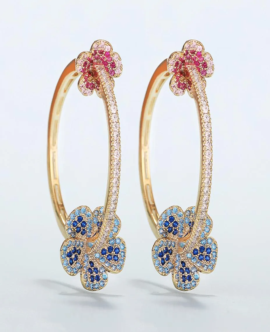 Luxury Flower Earrings for Women Color Zircon Round Hoop Earrings Gold Plating XIUMEIYIZU New Jewelry Whole Brazil CX200801146898