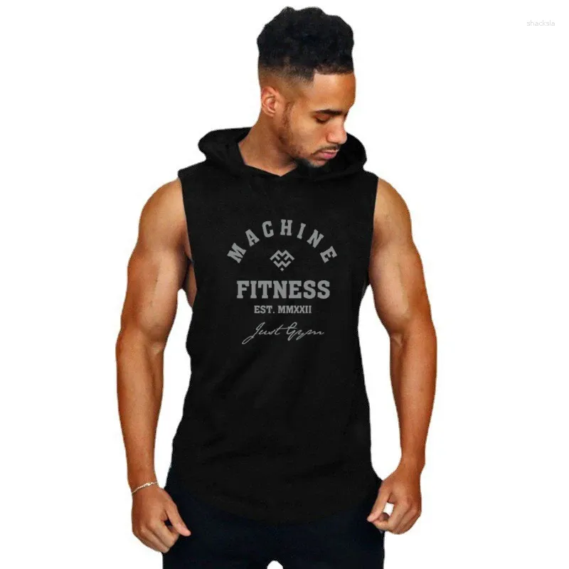 Regatas masculinas Muscleguys com capuz Roupas de ginástica Cortadas Fitness Camisa sem mangas Treino Top Homens Musculação Sportswear Algodão Coletes Musculares