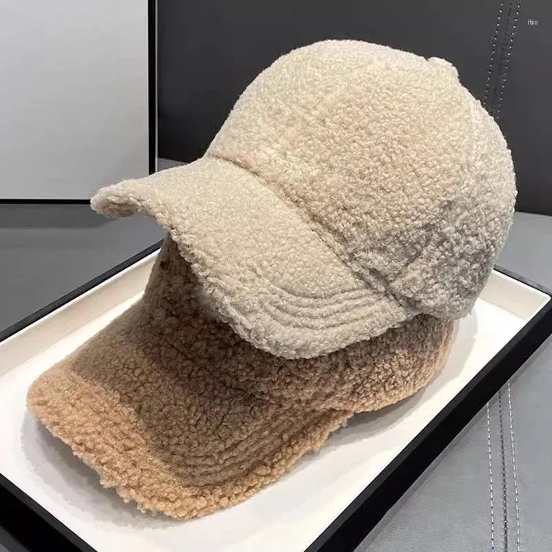 Bollmössor 2024 Autumn Winter Baseball Cap Women Artificial Lamb Wool Hats Version Tide Warm Plush Spring