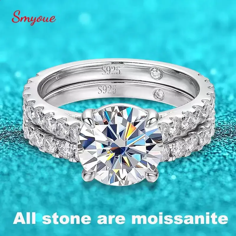 Smyoue 18k placcato 0642CT Tutti gli anelli per le donne Scintillante fascia di diamanti da sposa di lusso Gioielli in argento sterling 925 GRA 240130